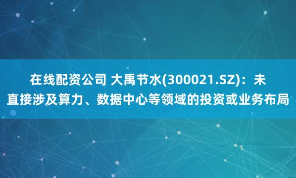 在线配资公司 大禹节水(300021.SZ)：未直接涉及算力、数据中心等领域的投资或业务布局