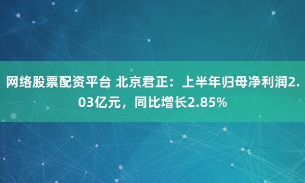 网络股票配资平台 北京君正：上半年归母净利润2.03亿元，同比增长2.85%